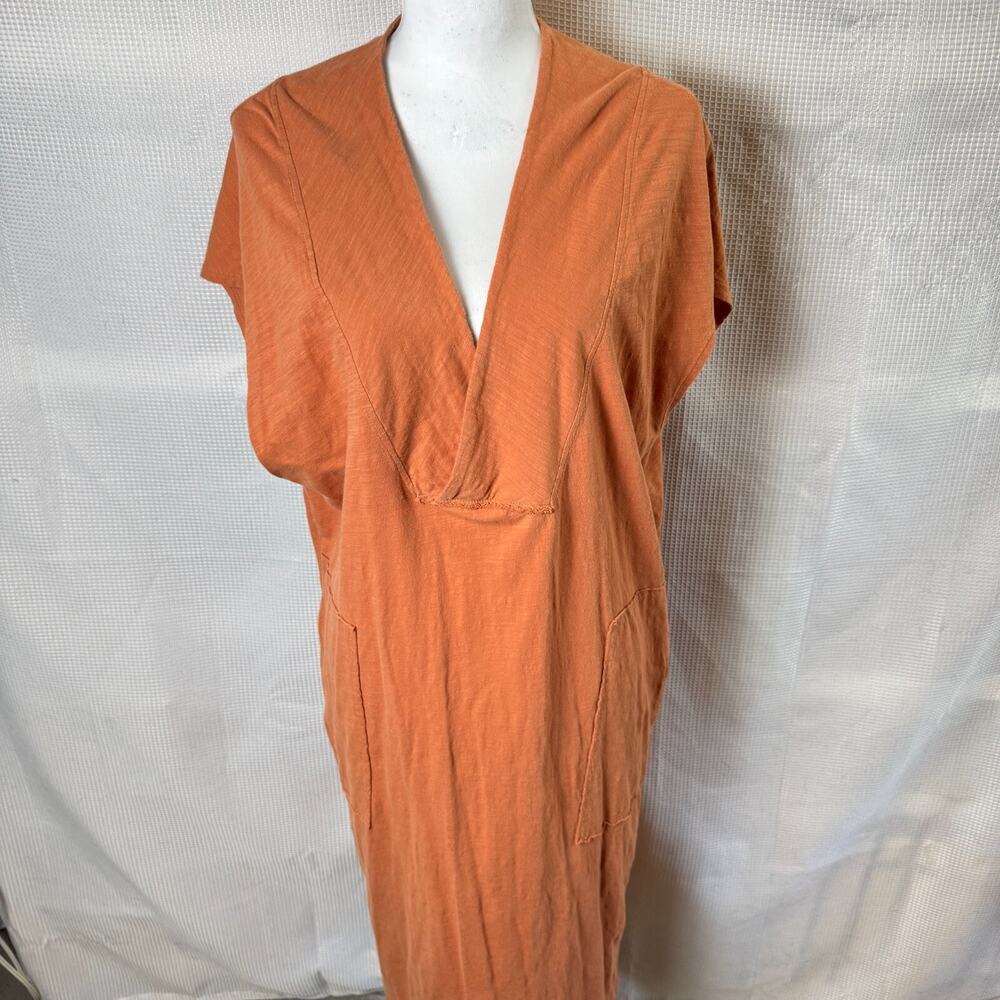 Stitch Drop Midi Dress Womens Sz M 100% Cotton Burnt Orange Beachy Lagenlook